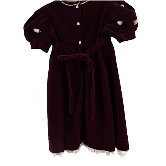 Osh Kosh Vintage Girls Velvet Dress Size 6 Pink Rose Accents Lace Hem 1980s 90’s - Picture 6 of 11